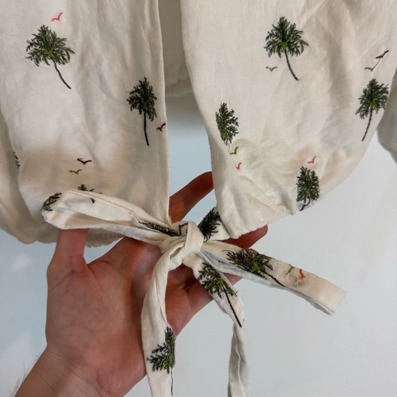Free People Carolina Mindset Top White backless tie SZ M palm print linen blend - Picture 5 of 9